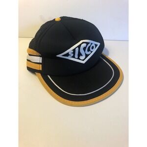 Vintage Sisco Trucker Hat Mesh Three Stripe Cap Black, White And Yellow